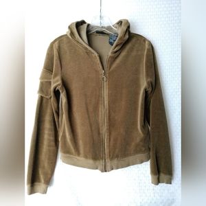 Velour Hoodie Jacket Moss Green Size Juniors 7 9 Chest 32"